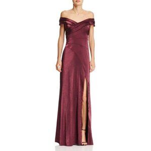 Aidan Mattox Off-the-Shoulder Gown Slit 100% Exclusive Bloomingdales Red Dress